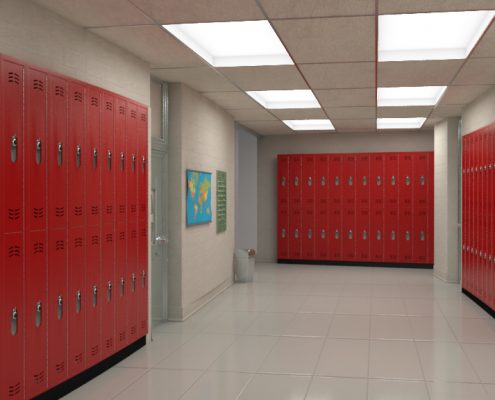 Bold Red Hallway with Duralife Lockers