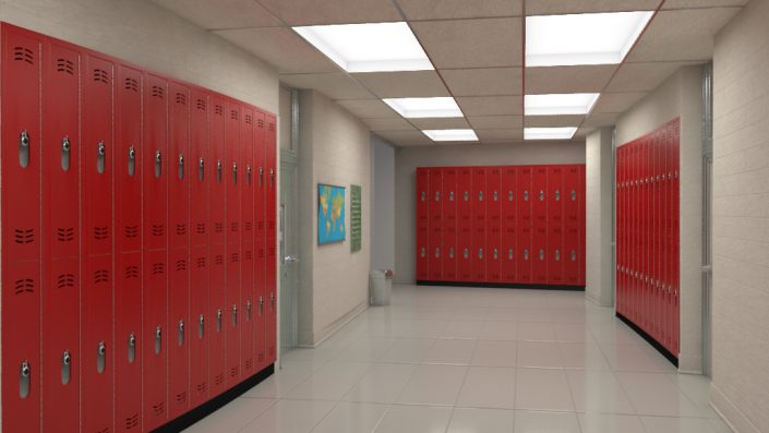 Bold Red Hallway with Duralife Lockers