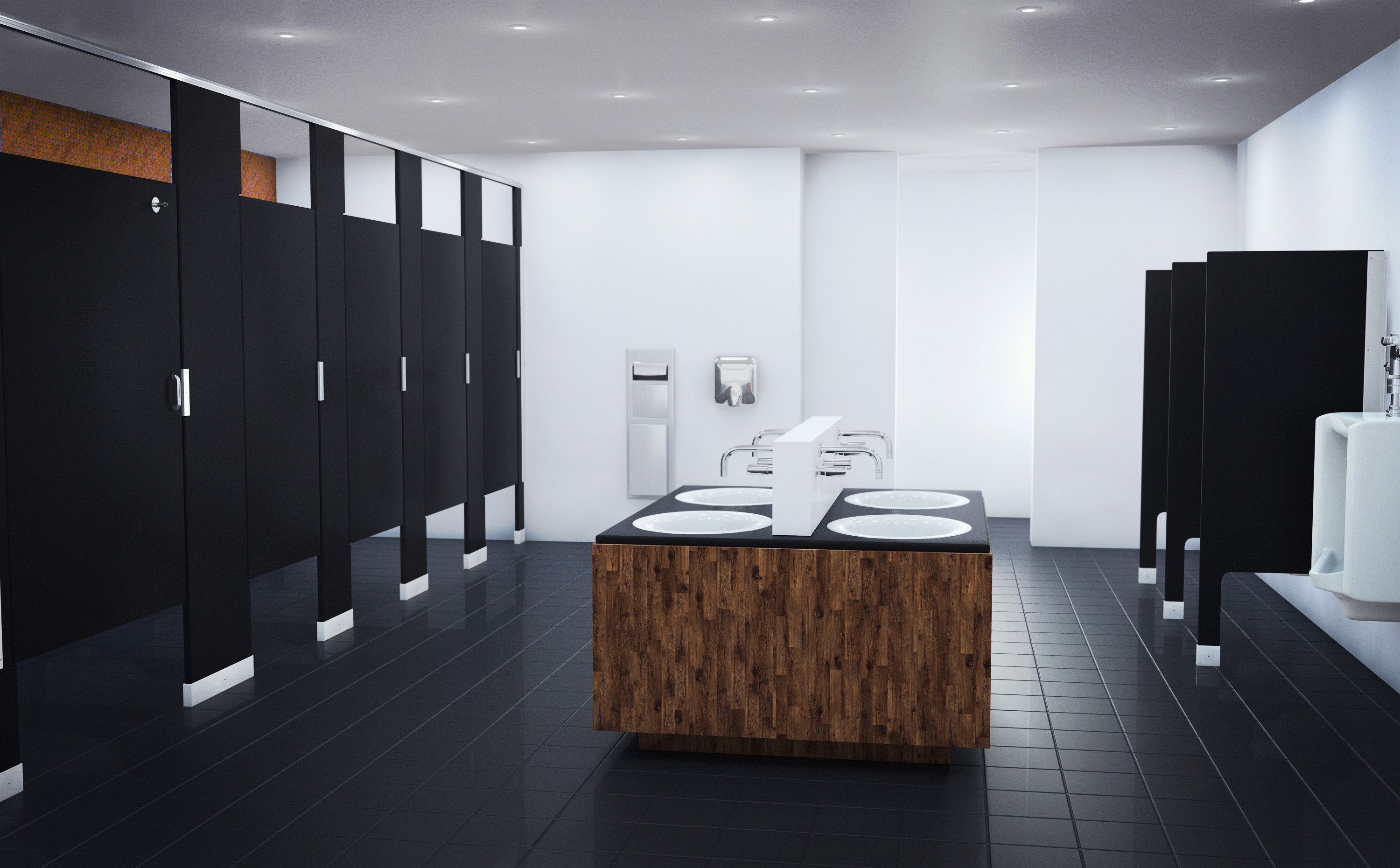 New Trends in Commercial Restroom Design - Photo Of Black Stalls
