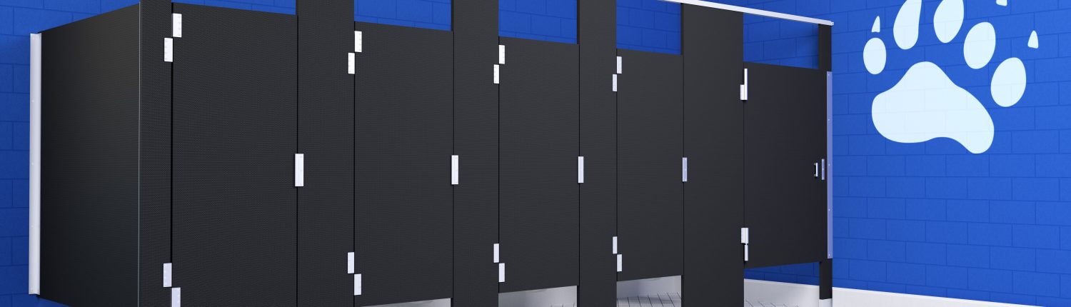 Black Hiny Hiders Partitions Next To Blue Wall