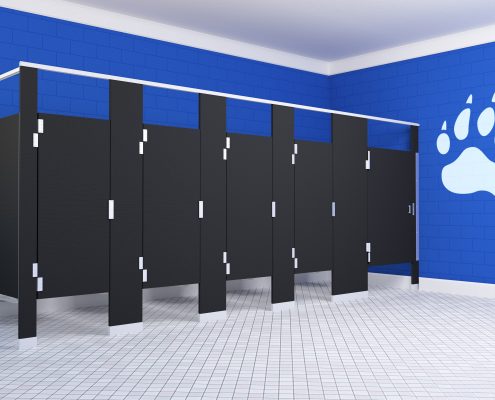 Black Hiny Hiders Partitions Next To Blue Wall