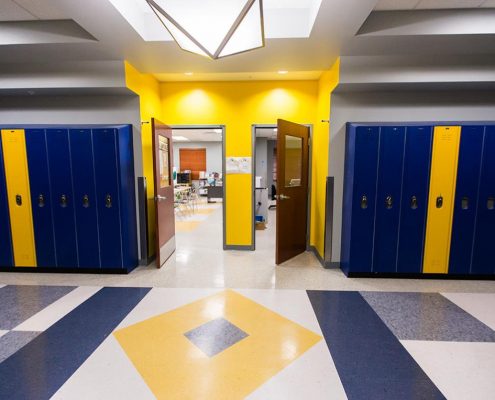Bold Yellow and Blue School Hallway