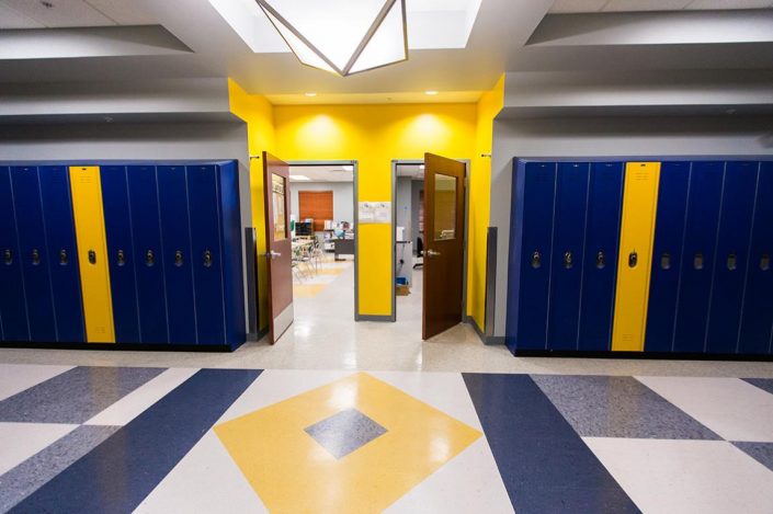 Bold Yellow and Blue School Hallway