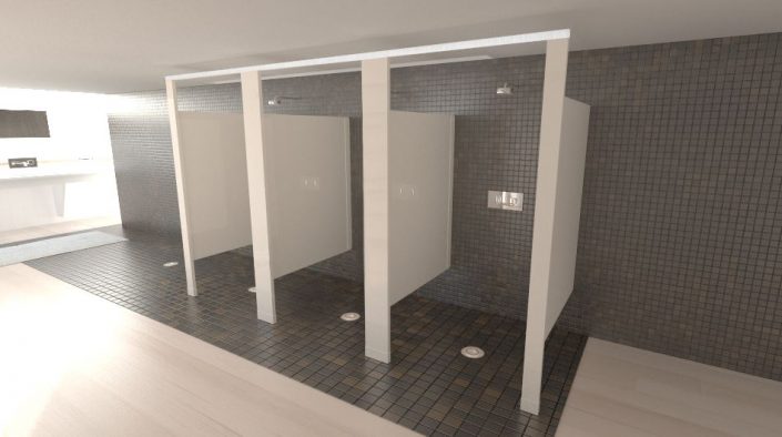 Beige and White shower stalls