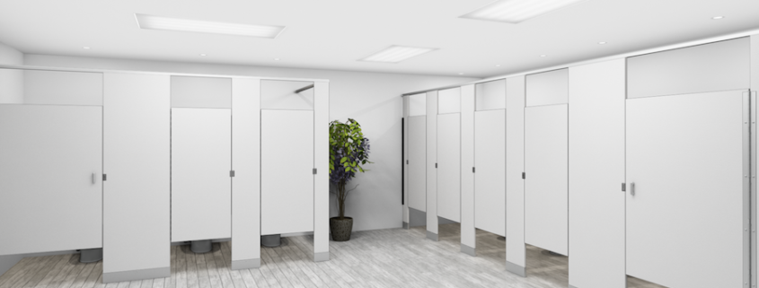 Commercial Hiny Hiders Partitions in White Orange Peel