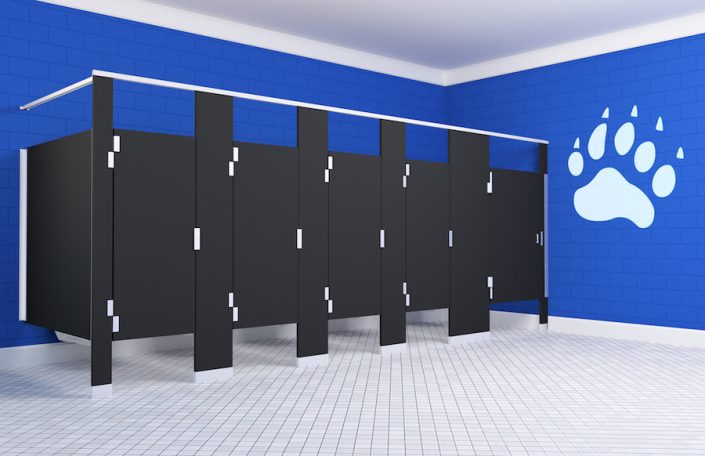 Black Hiny Hiders Partitions Next To Blue Wall