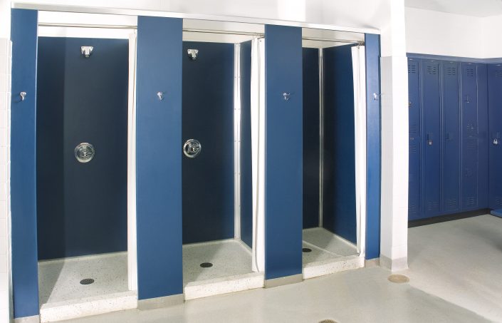 Bold Blue and White shower cubicles by Scranton Products