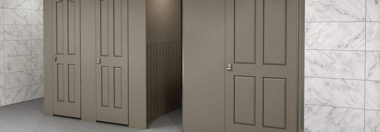 Bronze Aria Partitions in Retail Restroom