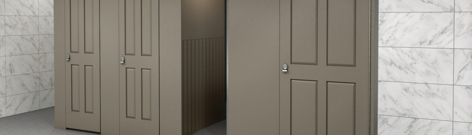 Bronze Aria Partitions in Retail Restroom