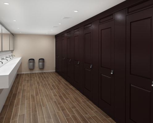 Mahogany Aria Partitions in Hospitality Restroom