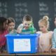 School Children Learning To Recycle Plastic Bottles