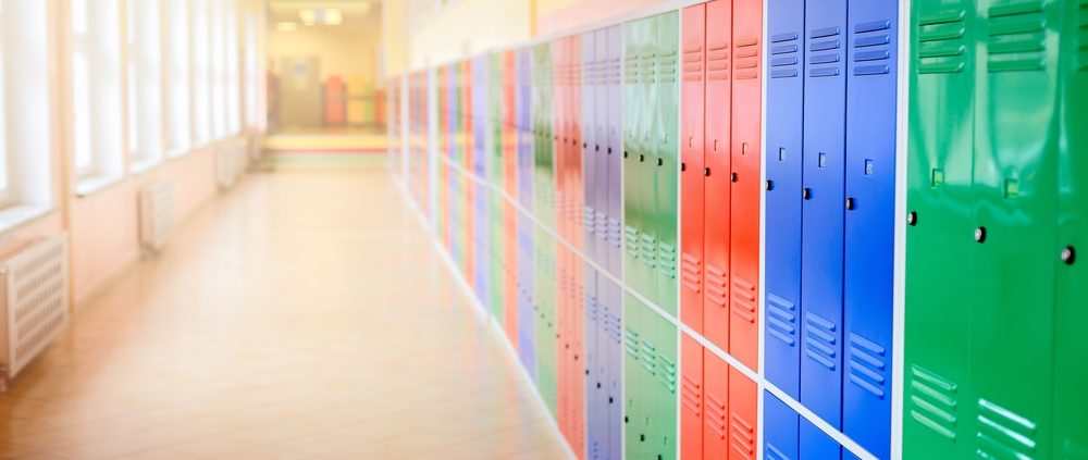 Metal Lockers in a School Hallway