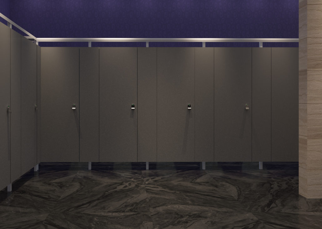 Eclipse Partitions in a Purple Restroom