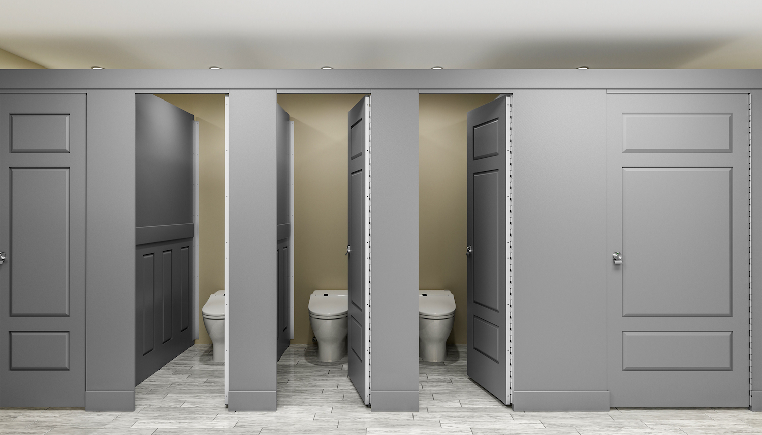 Aria Restroom Partitions with Enhanced Trim Options
